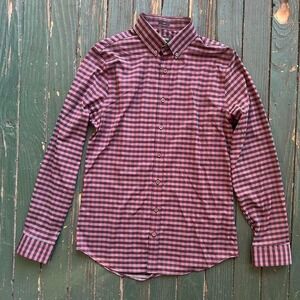 Red and blue checkered button up shirt express